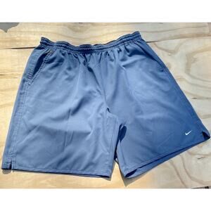 Nike Dri-Fit Logo Gym Tennis Workout Shorts Men's Drawstring‎ Blue Sz. XL